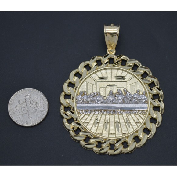 Real 10K Yellow Gold Last Supper Jesus Cuban Link Medallion Pendant Charm 12.0gr - Picture 3 of 5